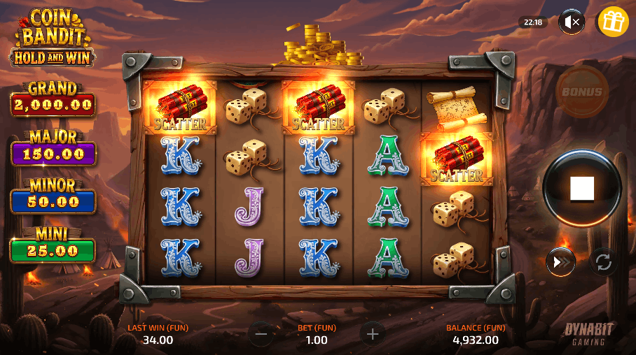 Coin Bandit Hold and Win Bonus — Dynabit Gaming Slot-Mechanik